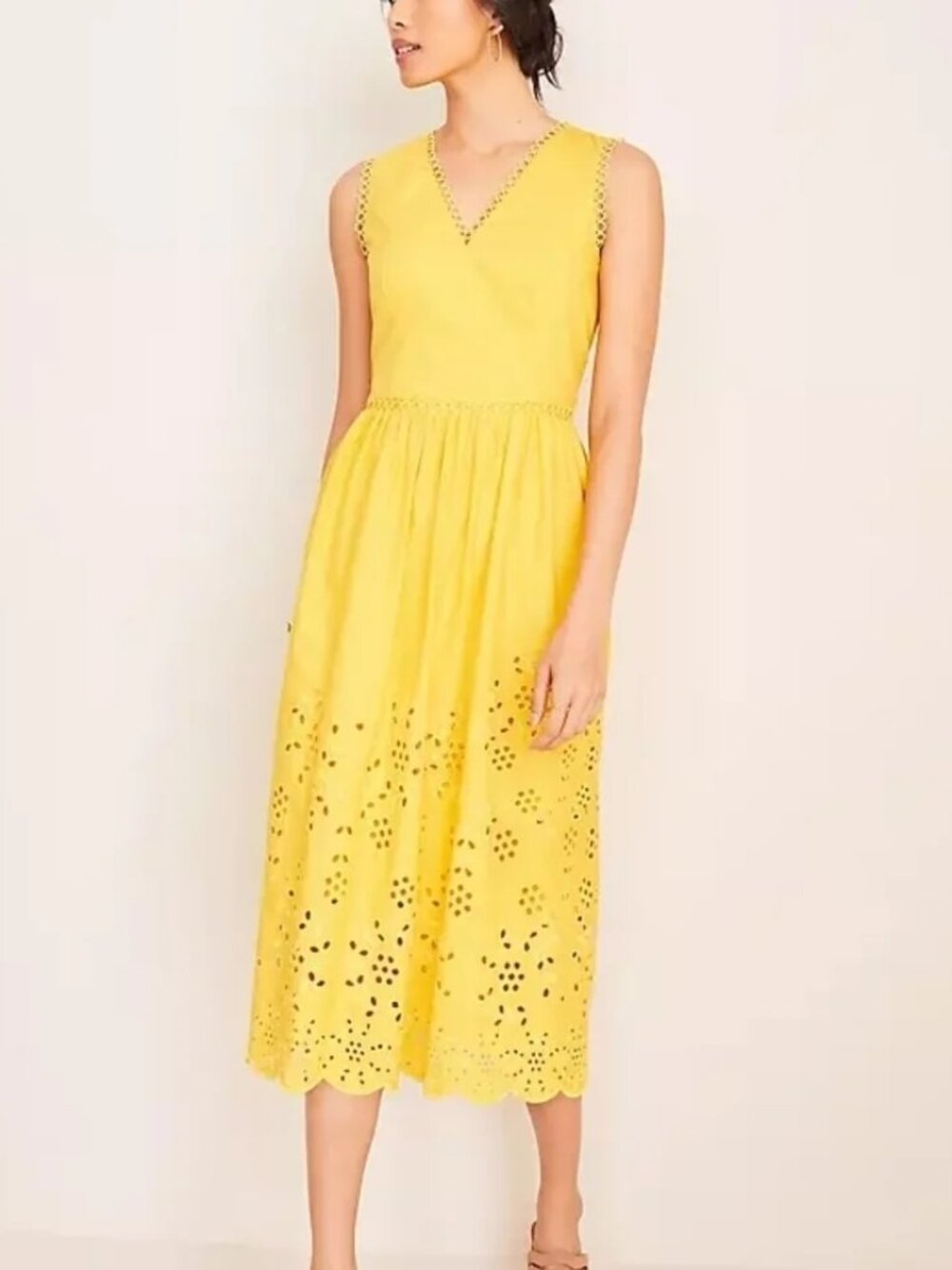 Ann Taylor Mustard Yellow Eyelet-Trim Dress